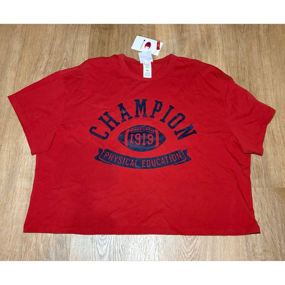 Champion Red‎ Cropped Tee Oversized Fit Football XL